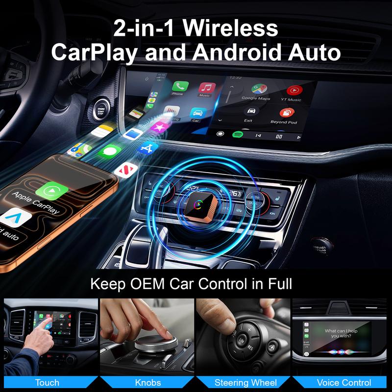 Aimoon New CarPlay 2026 Wireless Adapter for iPhone/Android Fast Connect No Delay Hands-Free Calling Electronic Charger CarPlay Adapter