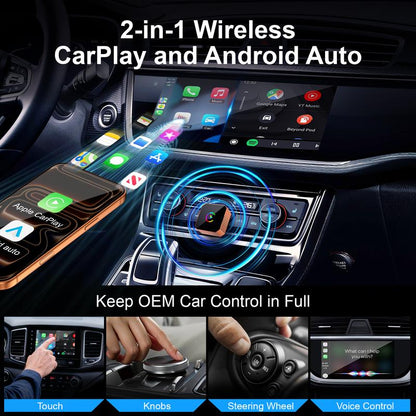 Aimoon New CarPlay 2026 Wireless Adapter for iPhone/Android Fast Connect No Delay Hands-Free Calling Electronic Charger CarPlay Adapter