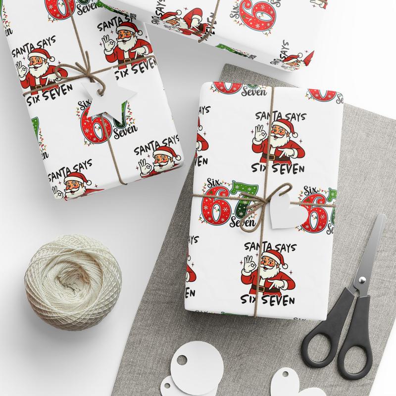 67 Meme Santa Christmas Gift Wrap, Funny Six Seven 6-7 Meme Xmas Gift Wrapping Paper - Ideal for Christmas, Birthdays, Celebrations & Holidays